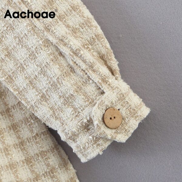 Aachoae Fashion Plaid Tweed Shirt Jacket Women Vintage Long Sleeve Pockets Outerwear Tops Loose Irregular Hem Jakcet Coat
