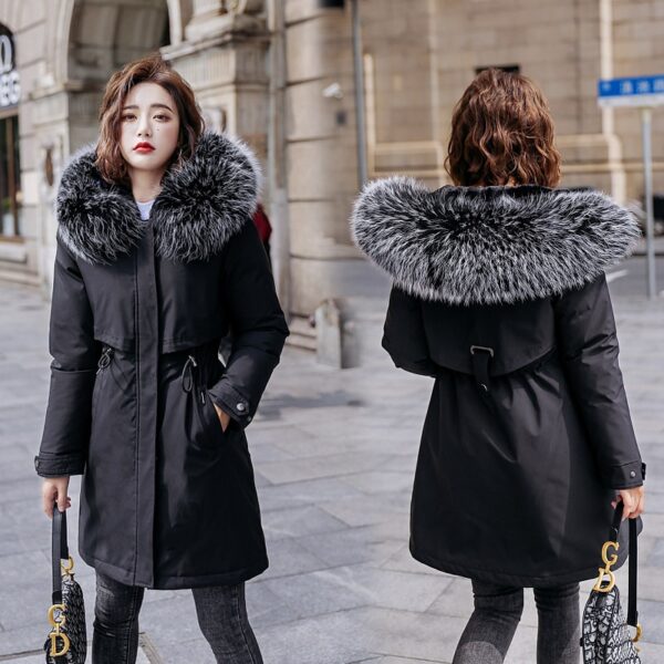 Winter Women fleece inside parkas plus size thick warm mid-Long Hooded parkas Jackets fur inside female slim padding parkas