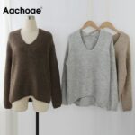 Aachoae-2020-Solid-V-Neck-Pullover-Sweater-Women-Loose-Batwing-Long-Sleeve-Knit-Jumper-Irregular-Hem-Fashion-Sweaters-Female