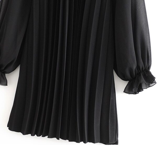 Aachoae Women Black Pleated Dress Spring Butterfly Long Sleeve Mini Dress See Through Ruffled Collar Casual Dress Female Vestido