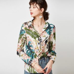 Aachoae Vintage Floral Print Women Shirts 2020 Casual Loose Blouse Long Sleeve Turn Down Collar Office Shirt Tops Camisas Mujer