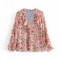 Aachoae Women Floral Print Ruffles Chiffon Blouse Long Sleeve Elegant Ladies Shirt Loose V Neck Top Blusas Mujer De Moda 2020