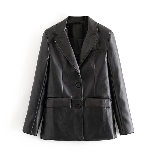 Aachoae Women Streetwear Black PU Faux Leather Blazer Coat 2020 Notched Collar Single Breasted Jacket Long Sleeve Outerwear Tops