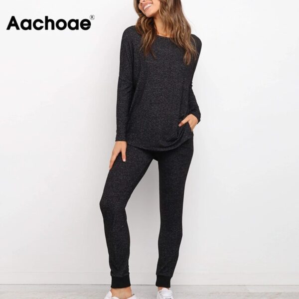 Aachoae Women Solid 2 Piece Set Casual Tracksuit 2020 Batwing Long Sleeve Pullover Sweater With Long Pencli Pants Outfits