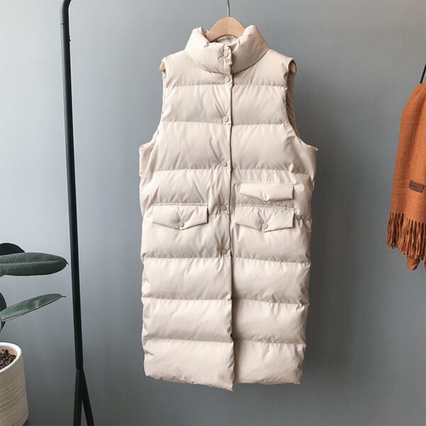 Winter Long Sleeveless Vest Coats Women Stand Neck Slim Cotton Padded Jacket Vests Korean Fashion Jacket Woman Waistcoat