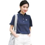 Aachoae-Patchwork-Polo-Shirt-Lady-Short-Sleeve-Casual-Cotton-Women’s-Sweatshirt-Lapel-Bee-Embroidery-Shirt-Tops-Polos-Para-Mujer