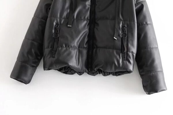 Faux Leather Coat Winter Hooded Jacket Women Cotton-padded Parkas Zipper Thicker Warm Bread Coat European Clothing 2019
