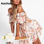 Aachoae-Sexy-Off-Shoulder-Chiffon-Mini-Dress-Women-Lace-Ruffles-Floral-Print-Boho-Beach-Dress-Short-Sleeve-Bow-Tie-Party-Dresses