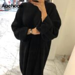 Aachoae-Solid-Oversize-Knitted-Dress-Women-Casual-Batwing-Long-Sleeve-Loose-Long-Dress-Home-Style-O-Neck-Black-And-Gray-Dress