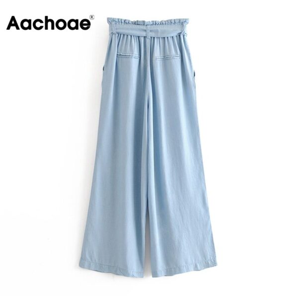 Aachoae Solid Casual Paper Bag Pants Women High Waist Loose Pleated Long Trousers Female Elegant Straight Sashes Wide Leg Pants