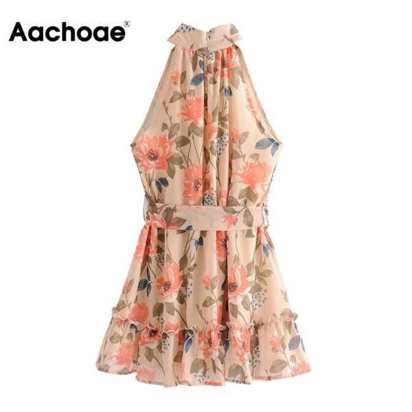 Aachoae Women Floral Print Boho Party Dress 2020 Summer Sleeveless Chiffon Beach Dress Off Shoulder Ruffles Pleated Mini Dresses