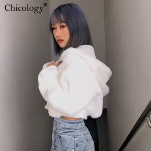 Chicology women fur hooded long sleeve jacket coat velvet windbreak warm outerwear 2019 autumn winter crop top casual clothes