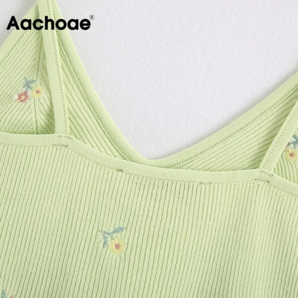 Aachoae Sweet Floral Embroidery Knitted Camisoles For Women Elegant Spaghetti Strap Crop Top Summer Sexy Backless Tops 2020