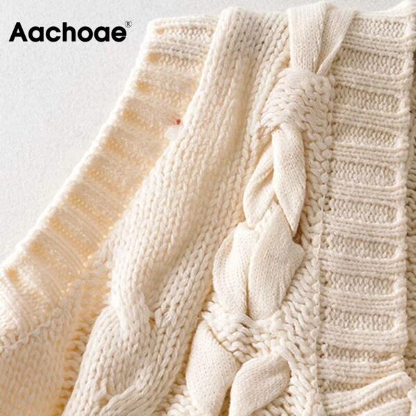 Aachoae Women Chic Lace Up Knitted Vest Sweater V Neck Sleeveless Fashion Twist Top Female Casual Waistcoat Sweaters 2020