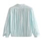 Aachoae Women Blue Blouse Long Sleeve Work Office Pleated Shirt Lady Turn Down Collar Button Loose Casual Ladies Tops Blusas