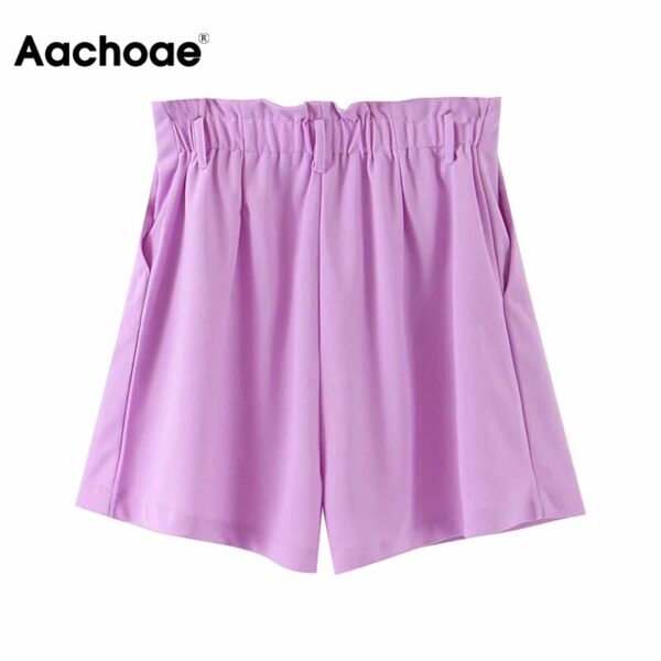 Aachoae Women Solid Office Waer Two Piece Set Double Breasted Shawl Collar Casual Blazer+Pleated Loose Shorts Lady Ropa Dama