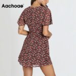 Aachoae-Sexy-Deep-V-Neck-Floral-Dress-Summer-2020-Flare-Short-Sleeve-Boho-Beach-Mini-Dress-Single-Breasted-Chiffon-A-Line-Dress