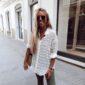 Aachoae Women White Lace Chiffon Blouse Long Sleeve Polka Dot Embroidery Shirt Fashion Turn Down Collar Office Blouse Blusas