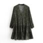 Aachoae Leopard Print Casual Dresses Women V Neck Elegant Mini Dress Vintage Long Sleeve Loose Pleated Dress Spring 2020