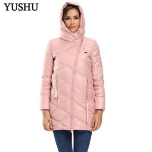 YUSHU Winter Jacket Women Stand-Up Collar Cotton Padded Winter Coat Women Warm Curve Zipper Parka Women Jacket Manteau Femme