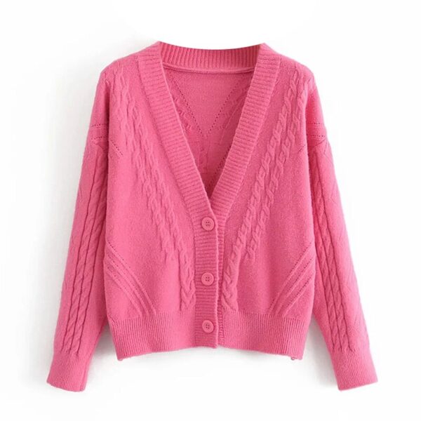 Aachoae Solid Casual Knitted Cardigan Women V Neck Twist Sweater 2020 Autumn Winter Batwing Long Sleeve Top Chic Cardigan Coat