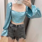 Aachoae-Women-Stylish-Cropped-Blouses-2020-Flare-Long-Sleeve-Solid-Blouse-Ladies-Square-Collar-Sexy-Slim-Shirt-Tops-Blusas