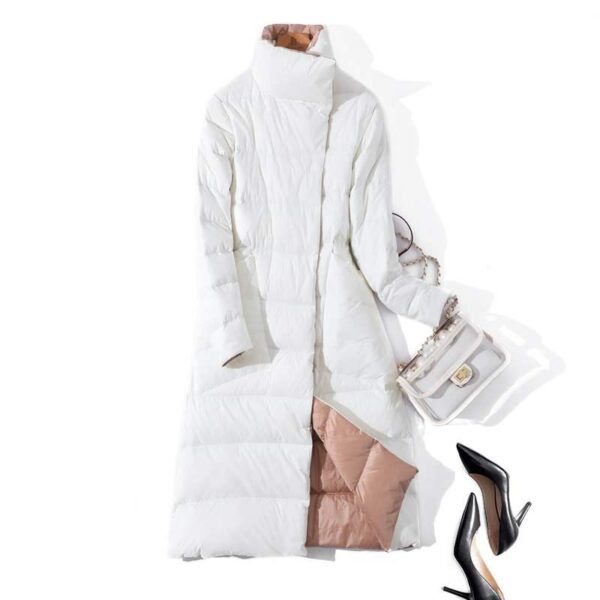 Fitaylor Women Double Sided Down Long Jacket Winter Turtleneck White Duck Down Coat Double Breasted Warm Parkas Snow Outwear