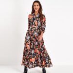 Aachoae-Vintage-Floral-Print-Maxi-Dress-Women-Boho-Three-Quarter-Sleeve-Long-Dress-Turn-Down-Collar-Casual-Shirt-Dresses-Robe