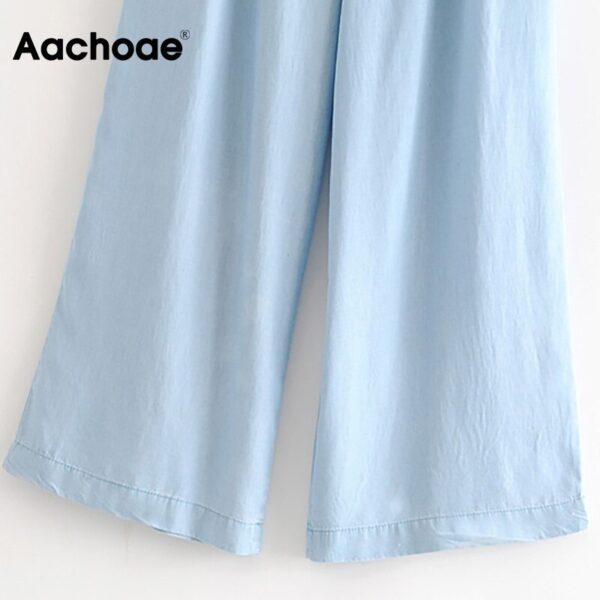 Aachoae Solid Casual Paper Bag Pants Women High Waist Loose Pleated Long Trousers Female Elegant Straight Sashes Wide Leg Pants