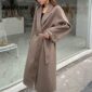 Aachoae Solid Color 100% Wool Long Coat Women Loose Casual Long Sleeve Sashes Outerwear Double Breasted Chic Ladies Overcoat