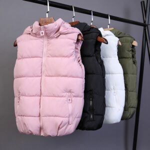 2020 New Plus size Women Vest Winter Jacket Pocket Hooded Coat Warm Casual Cotton Padded Vest female Slim Sleeveless Waistcoat