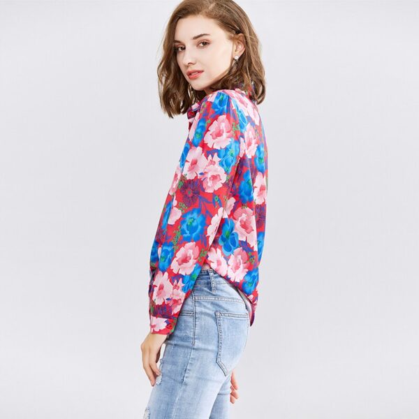 Aachoae Women Blouses 2020 New Floral Printed Long Sleeve Shirt Top Casual Turn Down Collar Office Blouse Shirt Ladies Tunics XL
