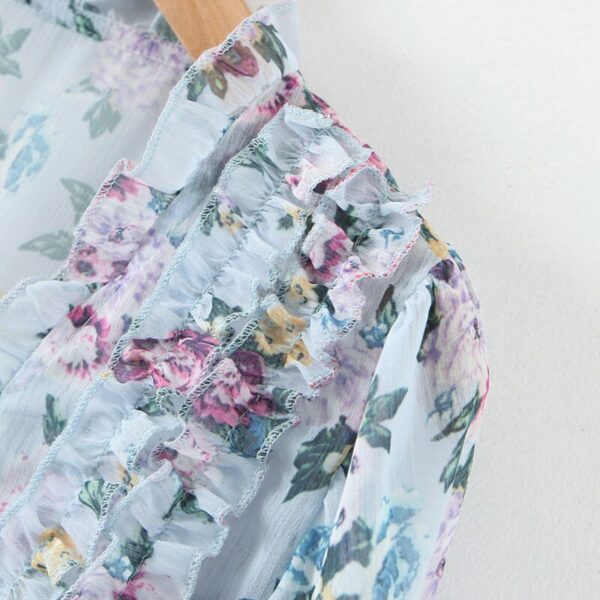Aachoae Women Chic V Neck Chiffon Blouses 2020 Floral Print Ruffles Blouse Shirt Female Long Sleeve Casual Tunic Tops Blusas