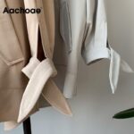 Aachoae-2020-Women-Solid-Casual-Trench-Bow-Tie-Batwing-Sleeve-Pockets-Coat-Female-Stand-Collar-Single-Breasted-Korean-Outerwear