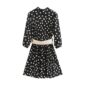 Aachoae Vintage Polka Dot Pleated Mini Dress With Belt 2020 Bow Tie Collar Party Dress Female Long Sleeve Casual Dresses Vestido