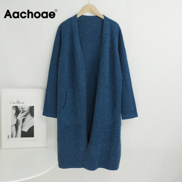 Aachoae Solid Knitted Long Sweater Women Batwing Long Sleeve Loose Casual Cardigans Sweaters Pocket Soft Home Style Ladies Tops