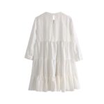 Aachoae-2020-Women-Casual-Pleated-Mini-Dresses-Spring-O-Neck-Elegant-White-Dress-Three-Quarter-Sleeve-Solid-Loose-Dress-Vestidos