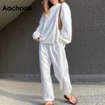 Aachoae-Casual-Solid-2-Piece-Set-Women-Batwing-Long-Sleeve-Pullover-Sweatshirt-Elastic-Waist-Full-Length-Straight-Pants-Set-Lady