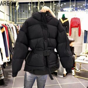 Women Autumn Winter Jacket Parkas Hooded Zipper Single Breasted Coat Thick Korean Fashion Sashes Jacket