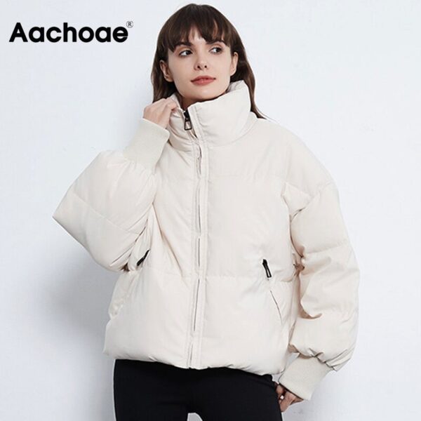 Aachoae 2020 Solid Color Fashion Winter Parka Women Long Sleeve Zipper Thick Warm Parkas Coat Casual Down Jacket With Pockets