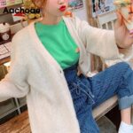 Aachoae-Pure-Cardigan-Sweater-Women-Loose-Korean-Style-Knitted-Tops-Lady-Long-Sleeve-Pocket-Casual-Sweaters-V-Neck-Outerwear