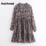 Aachoae-Summer-Boho-Floral-Print-Dress-Women-Lantern-Long-Sleeve-Pleated-Dresses-V-Neck-Beach-Mini-Dress-Female-Roupa-Feminina