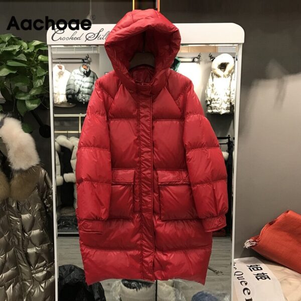 Aachoae Women Solid Casual Long Parkas 2020 Long Sleeve Warm Winter Hooded Parka With Pockets Fashion Cotton Padded Jacket Coat