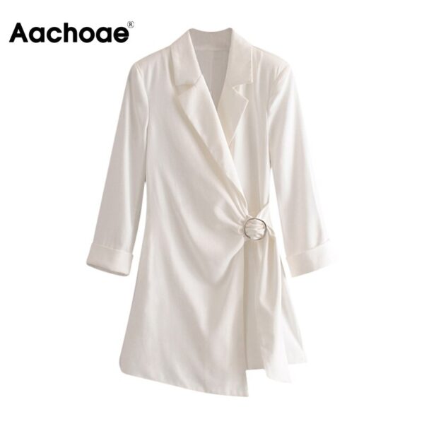 Aachoae Blazer-Style Playsuit Women Office Wear Long Sleeve White Bodysuit Notched Collar Solid Elegant Short Jumpsuit With Belt