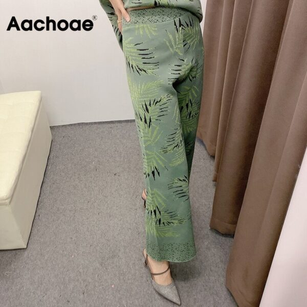 Aachoae Fashion Floral Patchwork Knitted Pants Women Long Length Loose Wide Leg Pants High Waist Boho Style Trousers Lady 2020