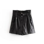Aachoae-2020-Pu-Leather-Shorts-Women-High-Waist-Black-Short-With-Belt-Autumn-Winter-Female-Faux-Leather-Pleated-Mini-Short-Pants