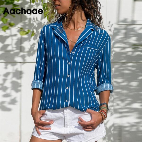 Aachoae Striped Blouse 2020 Womens Tops And Blouses Long Sleeves Ladies Long Sleeve Office Shirt Striped Shirt Plus Size Blusas