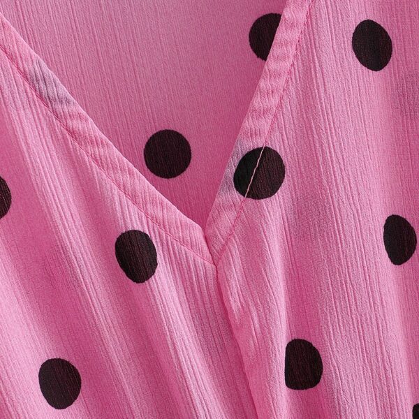 Aachoae Women Chic Polka Dot Party Mini Dresses 2020 V Neck Short Sleeve Pink Pleated Dress Ruffle Elastic Casual Dress Vestidos