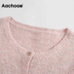 Aachoae-Casual-Lantern-Long-Sleeve-Knitted-Tops-Lady-O-Neck-Pink-Color-Cropped-Sweater-Women-Elegant-Cardigan-Sweater-Pull-Femme