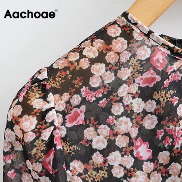 Aachoae Boho Style Floral Print Pleated Dress Long Sleeve Women Mini Dress O Neck Loose Ladies Dresses Beach Sundress Ropa Mujer